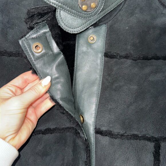 Vintage Shearling Leather Bomber Jacket - Black S - Picture 5 of 11